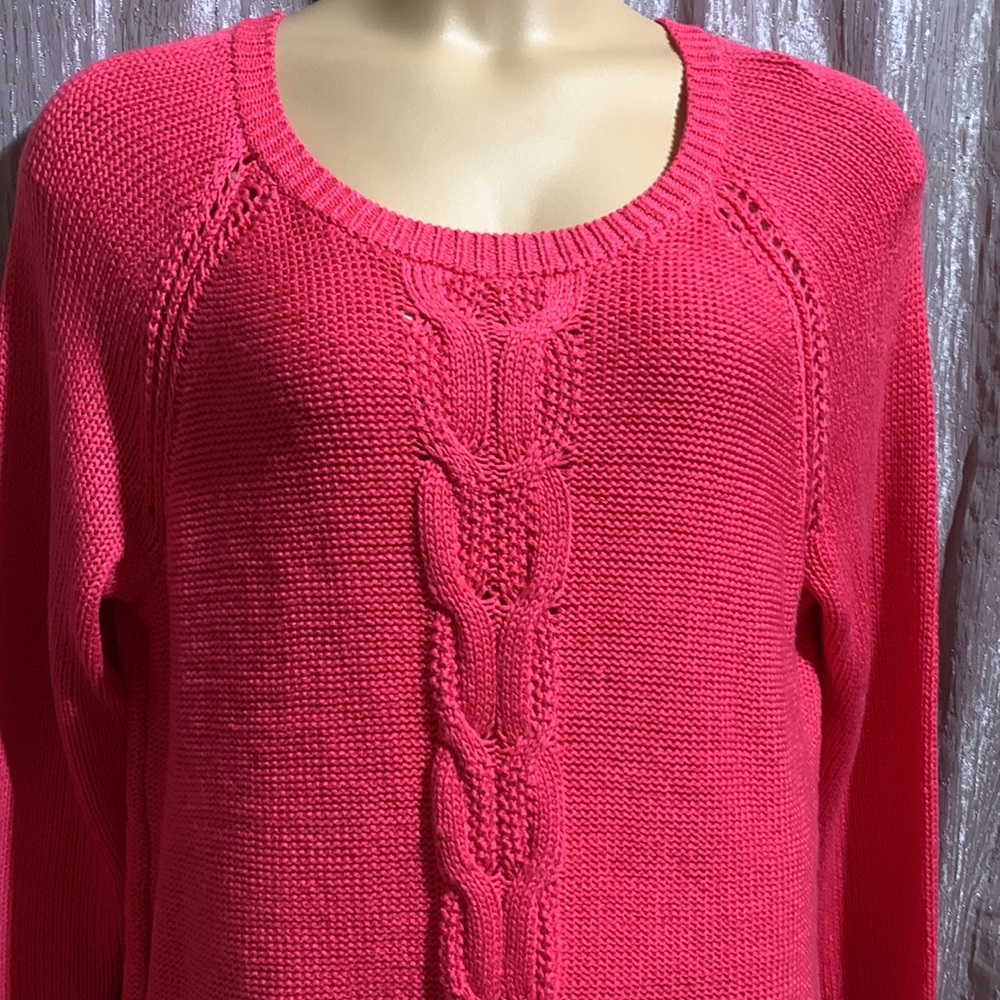 Apt. 9 Sweater Pullover Dark Pink/Red 1X Stretchy Long Sleeve Cable Knit - Picture 3 of 16